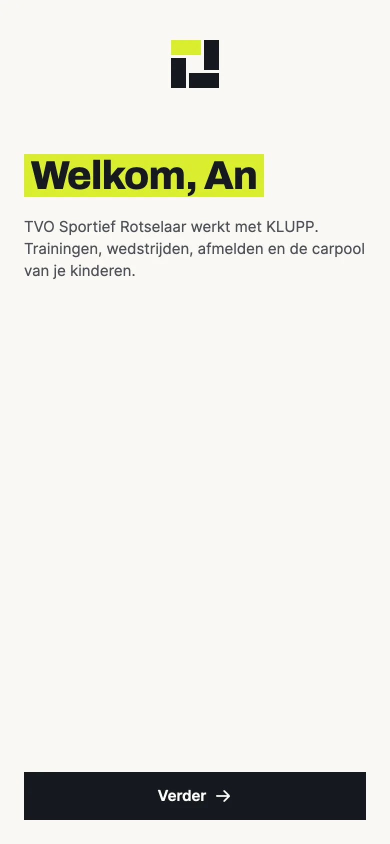 KLUPP-app: het welkomstscherm