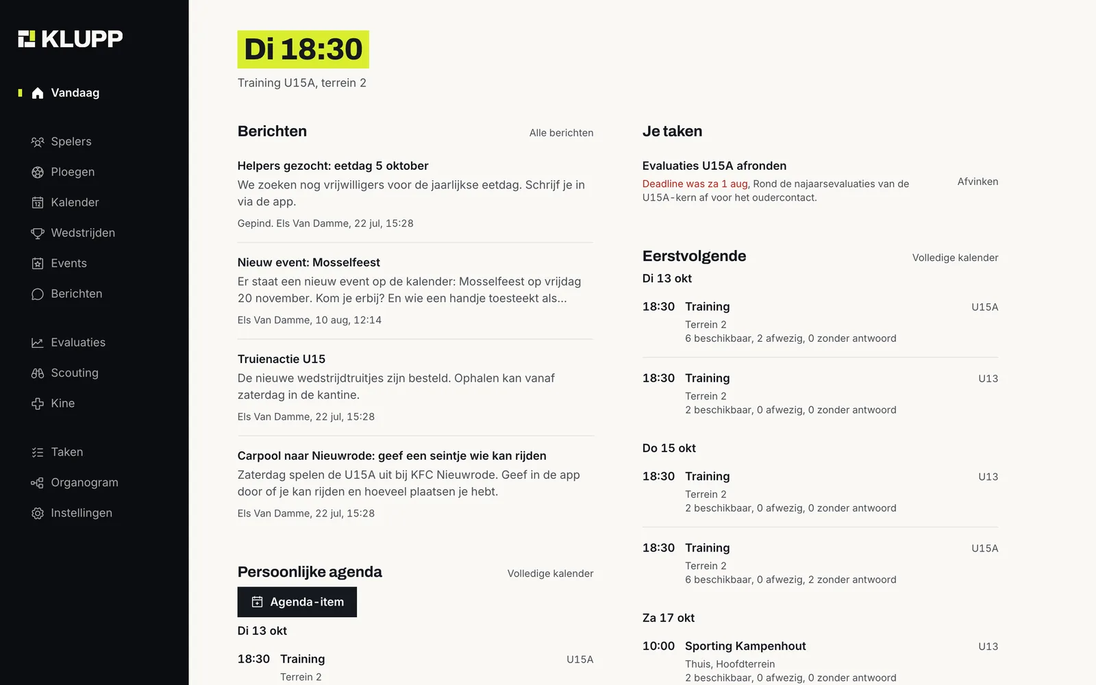 KLUPP op de laptop: de dag van een trainer, met de trainingen en wie er komt