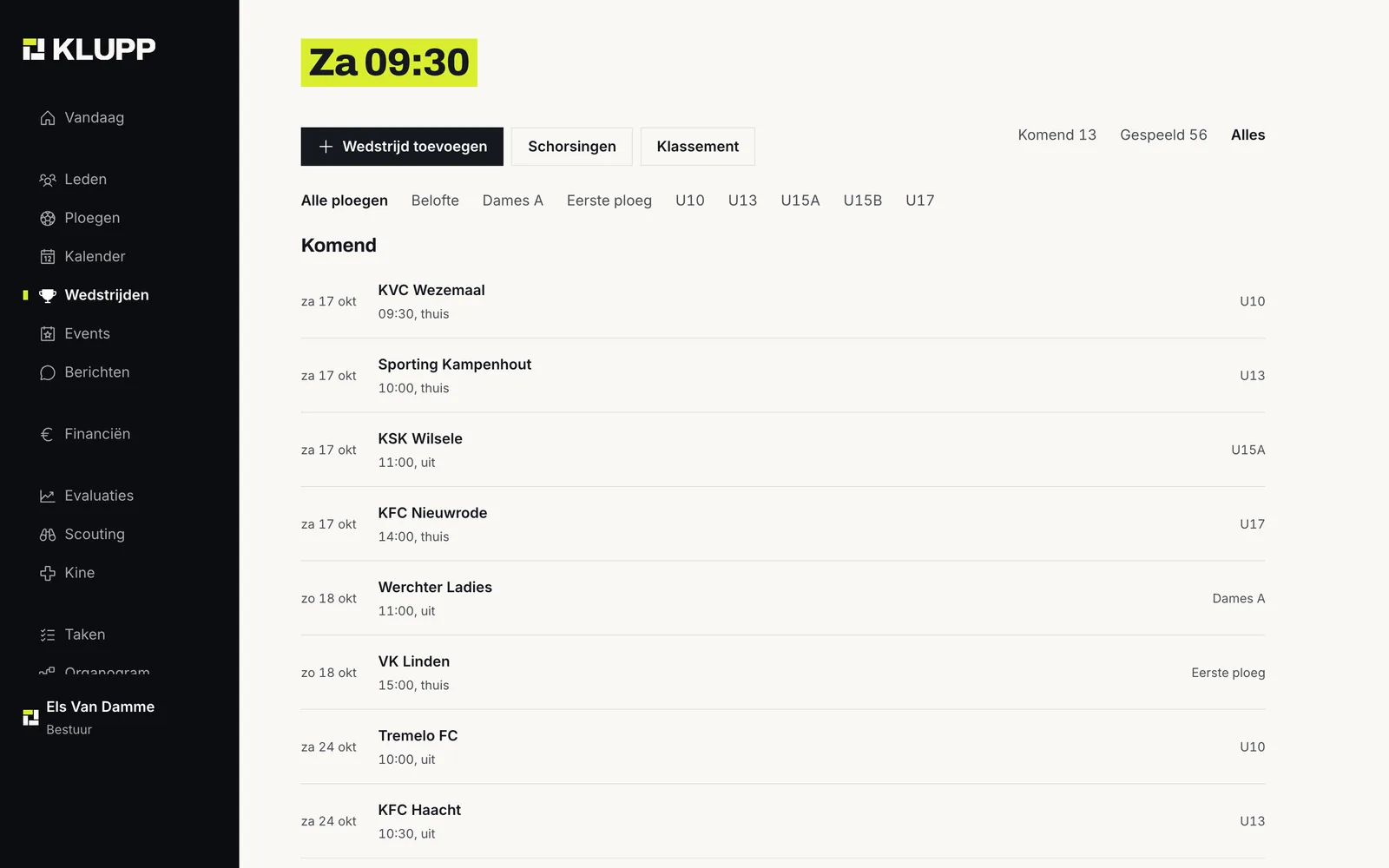 KLUPP op de laptop: kalender en wedstrijden